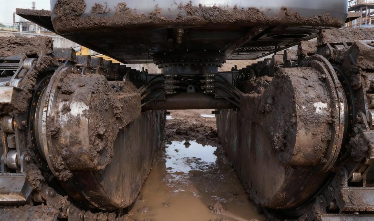 Undercarriage after working in the silt