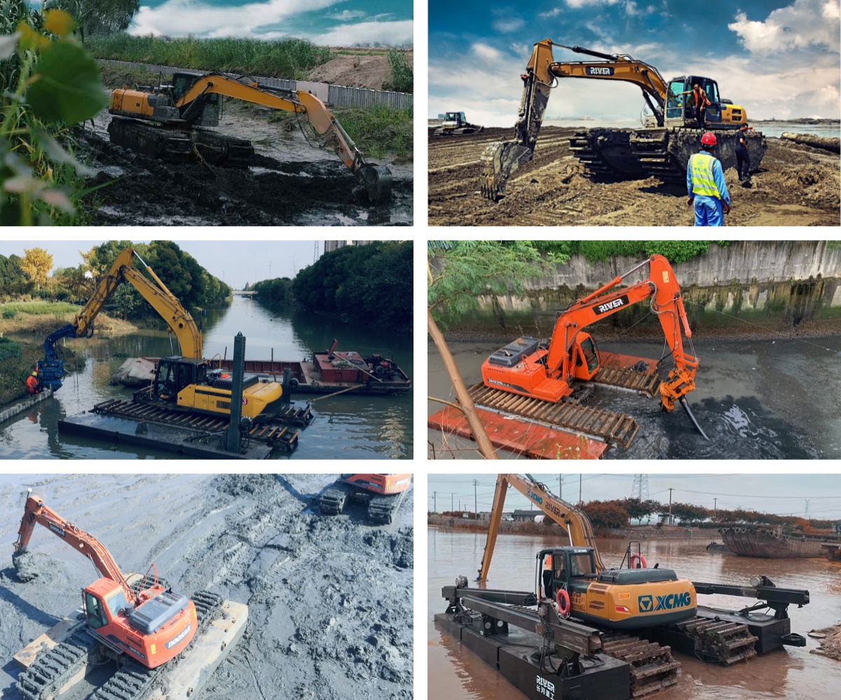 Images of the RIVER amphibious excavator in different working conditions